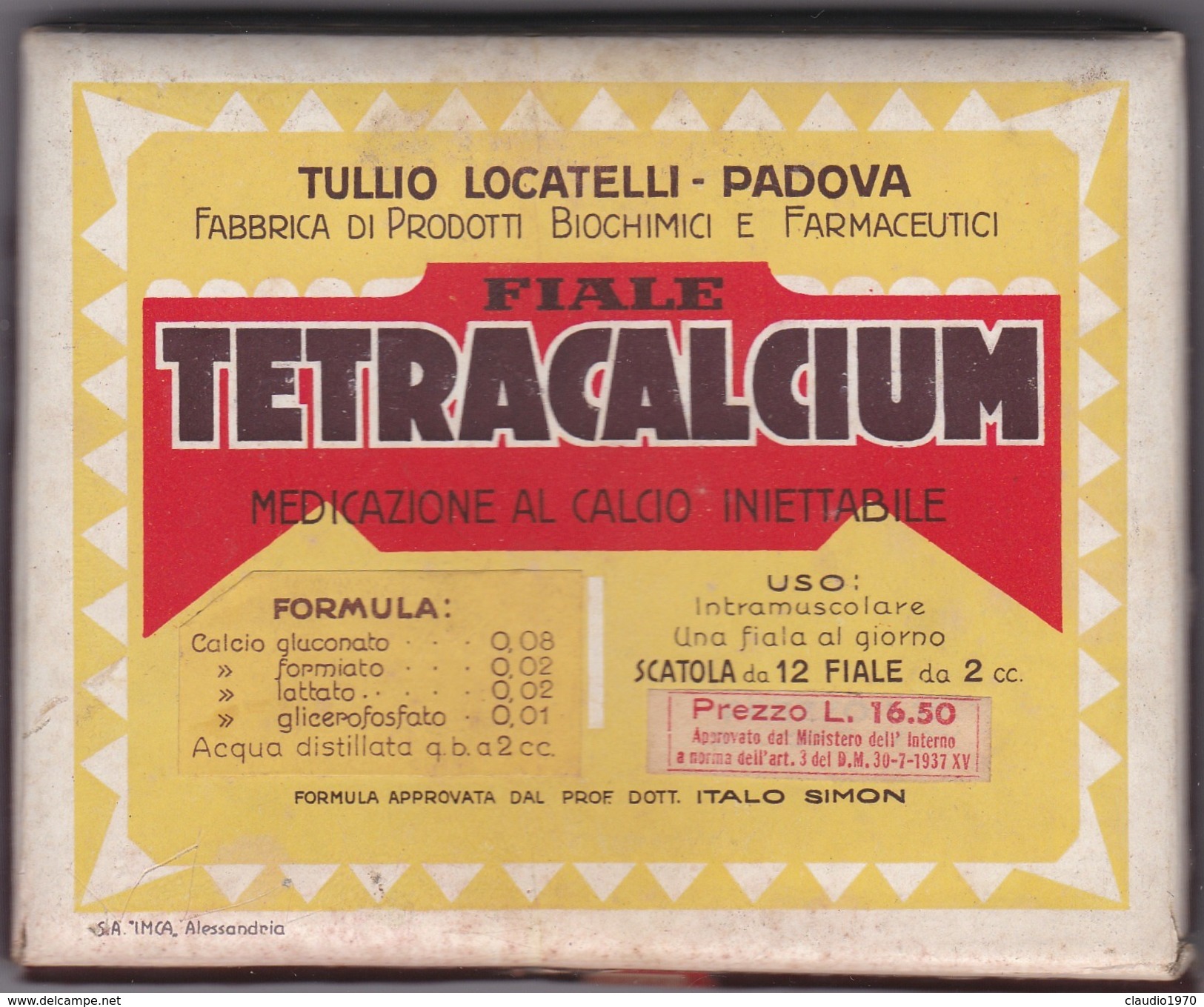 Scatola - Per Fiale Tetracacium - Medicazione Al Calcio Iniettavile Anni 30 /40. - Attrezzature Mediche E Dentistiche