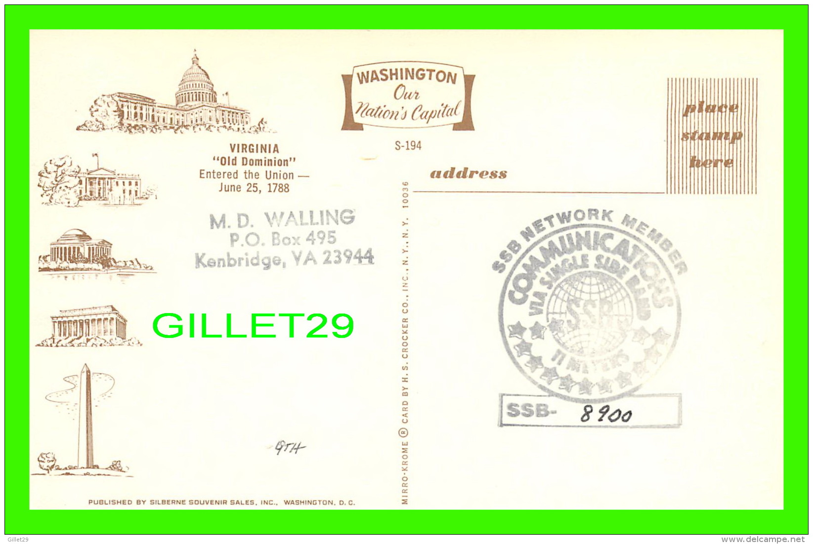 CARTES GÉOGRAPHIQUES - MAP - HELLO FROM VIRGINIA - VIRGINIA BRON PRESIDENTS - H. S. CROCKER CO INC - - Maps