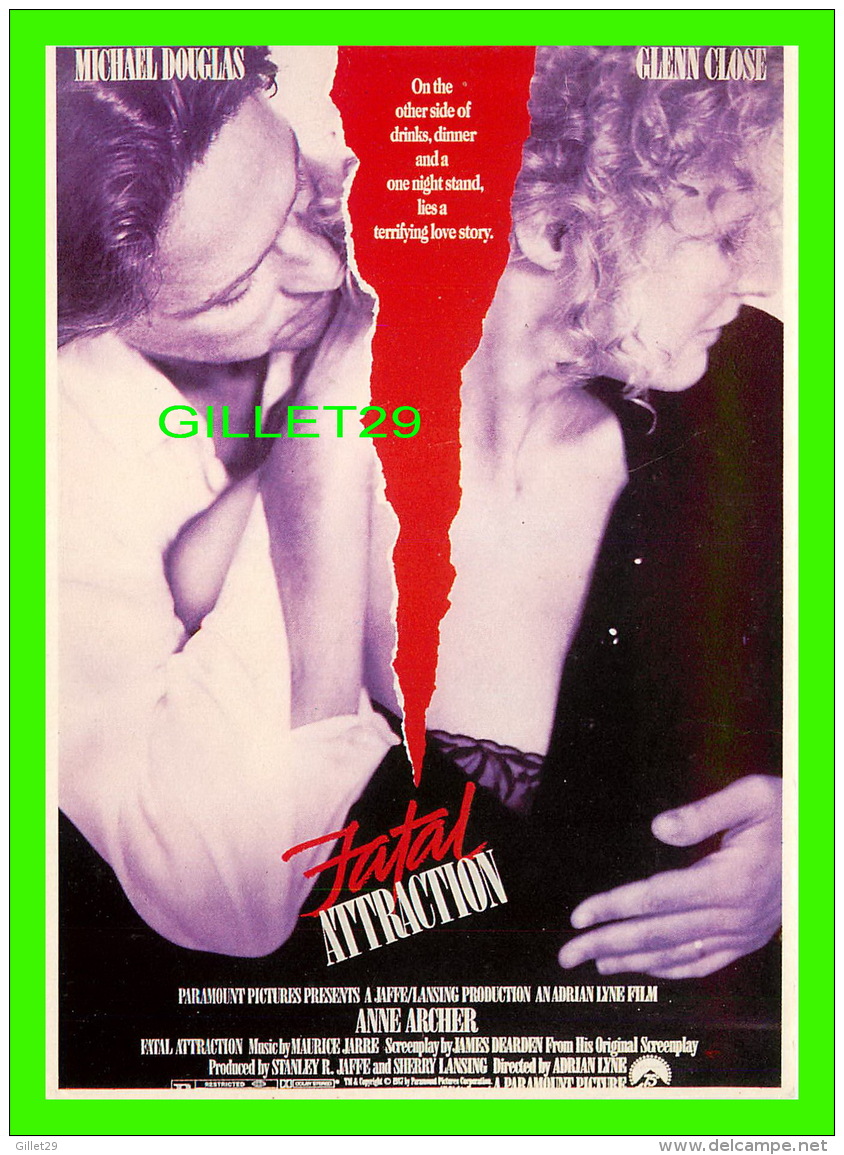 AFFICHE DE FILM - FATAL ATTRACTION - MICHAEL DOUGLAS &amp; GLENN CLOSE - ÉDITIONS AVANT GARDE - - Affiches Sur Carte
