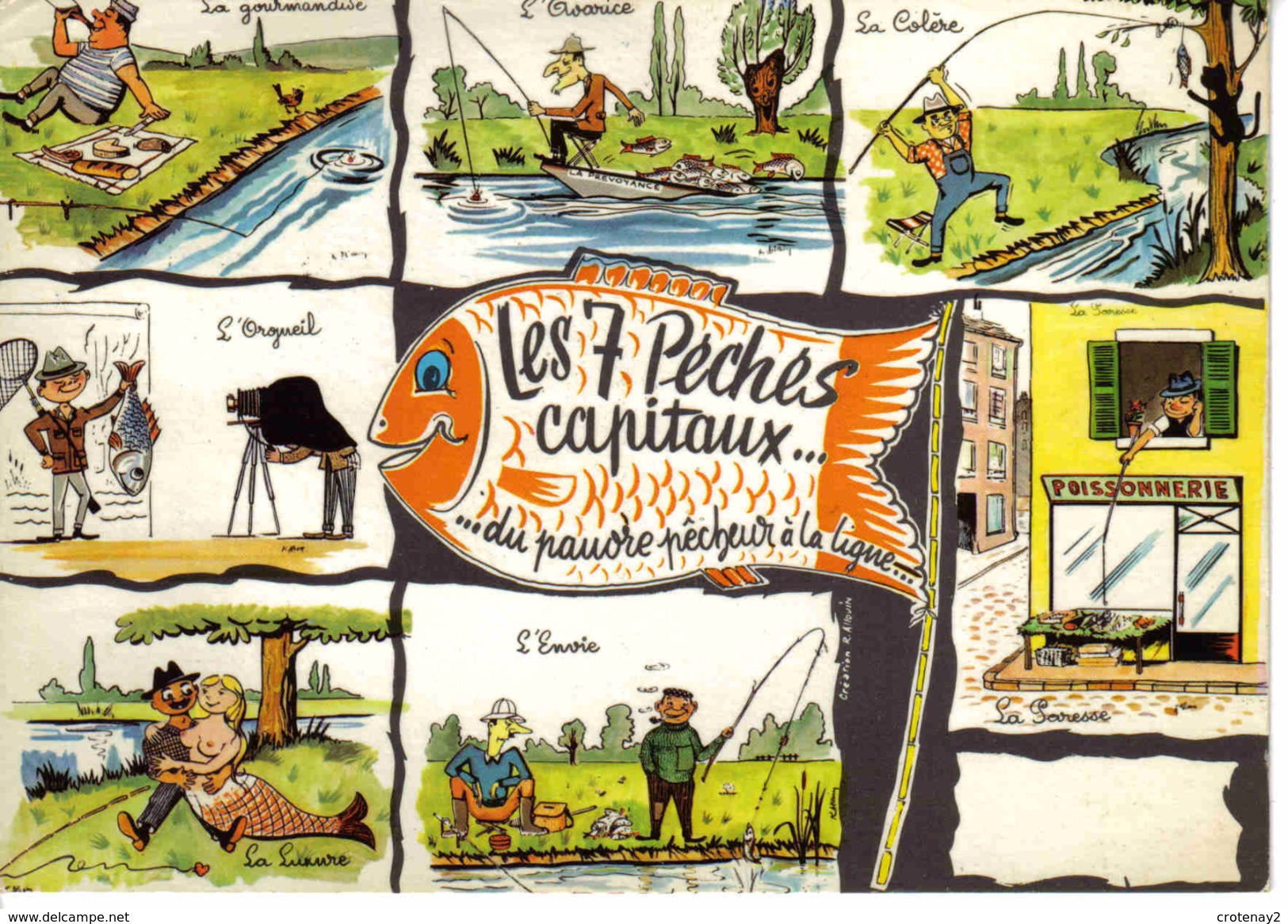 Humour Pêche Les 7 Péchés Capitaux Du Pauvre Pêcheur à La Ligne En 1970 - Humour