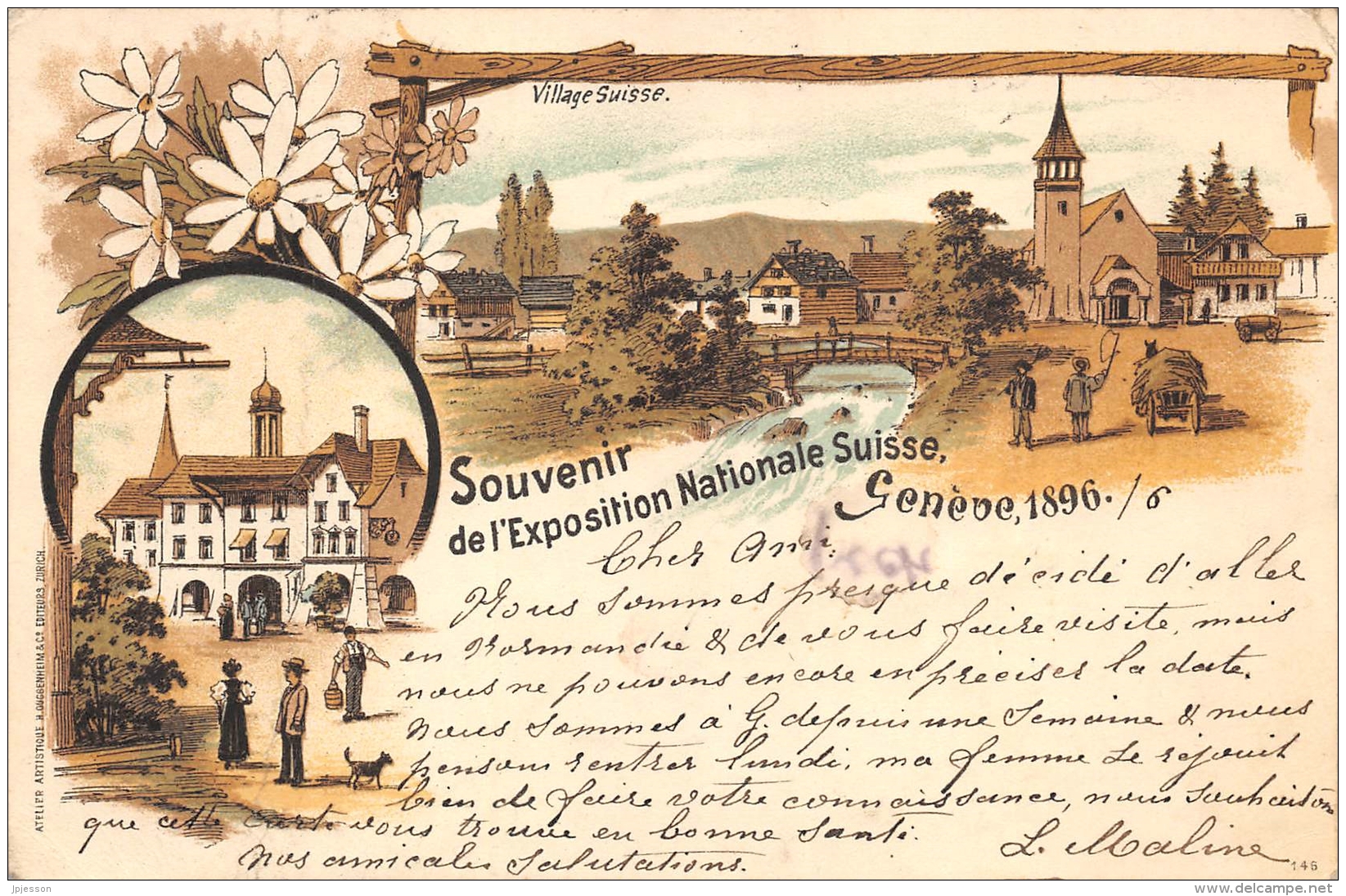 GENEVE   SOUVENIR DE L'EXPOSITION NATIONALE SUISSE  1896  CARTE DESSINEE  PIONNIERE - Genève