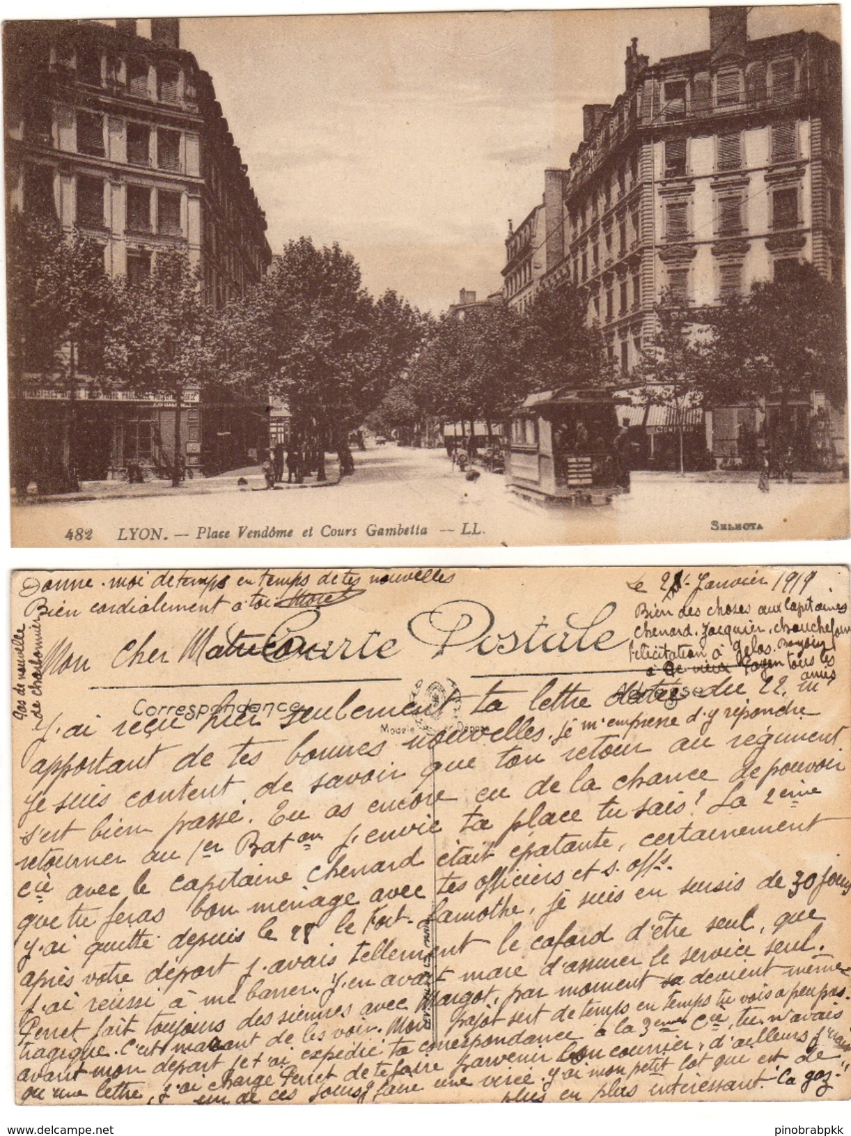 FRANCIA 1919 - France - LYON - Place Vendome Et Cours Gambetta - Carte Postale - Tram - Lyon 1