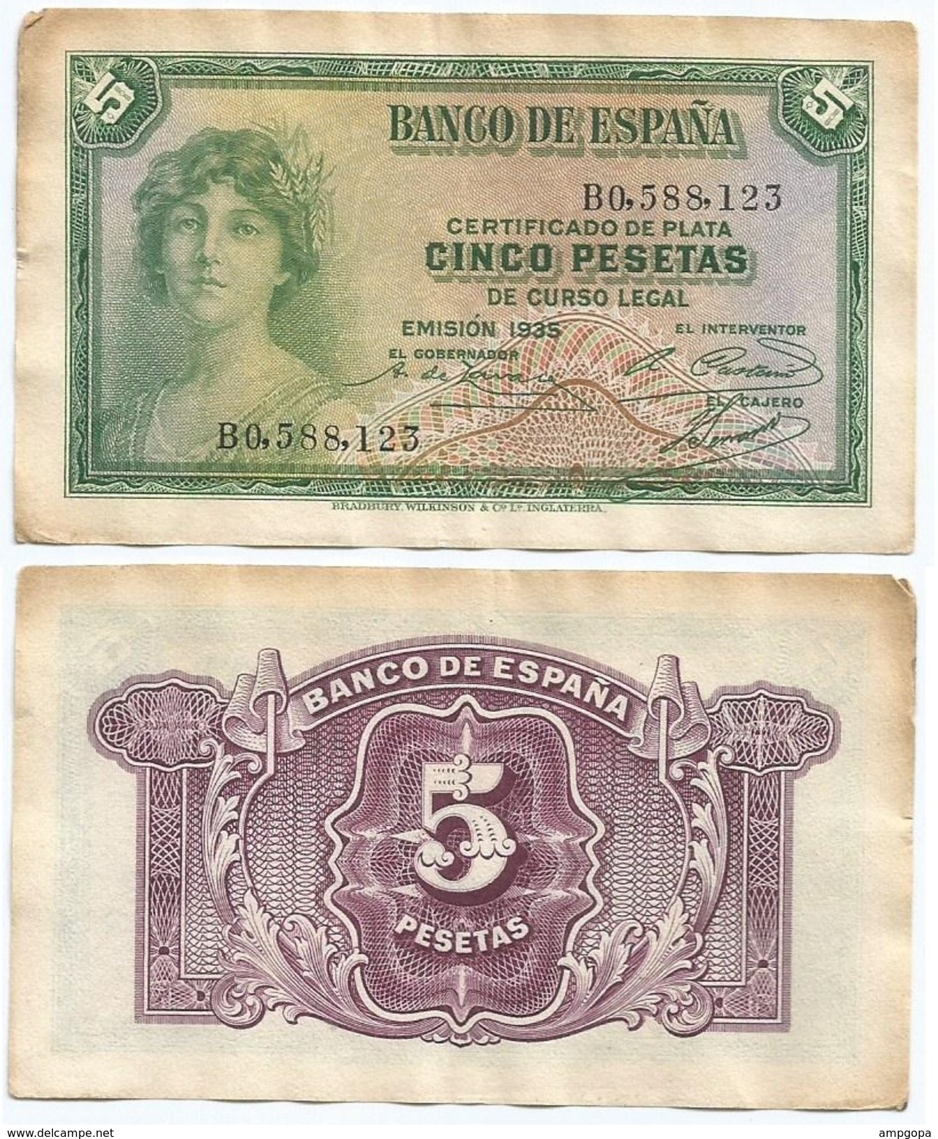 España - Spain 5 Pesetas 1935 Pk 85 A.2 Ref 679-9 - 5 Pesetas