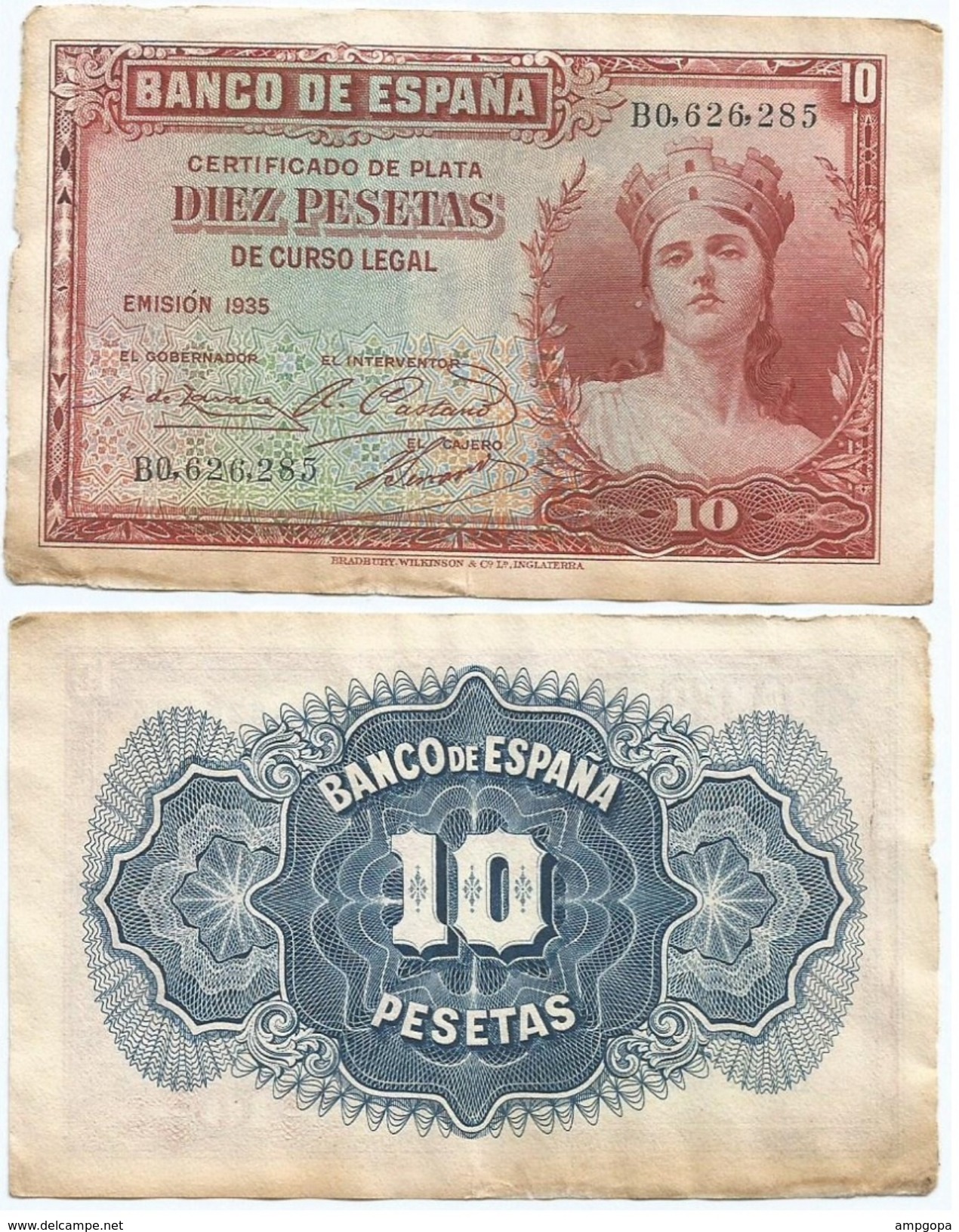 España - Spain 10 Pesetas 1935 Pick 86.a Ref 681-5 - 10 Pesetas