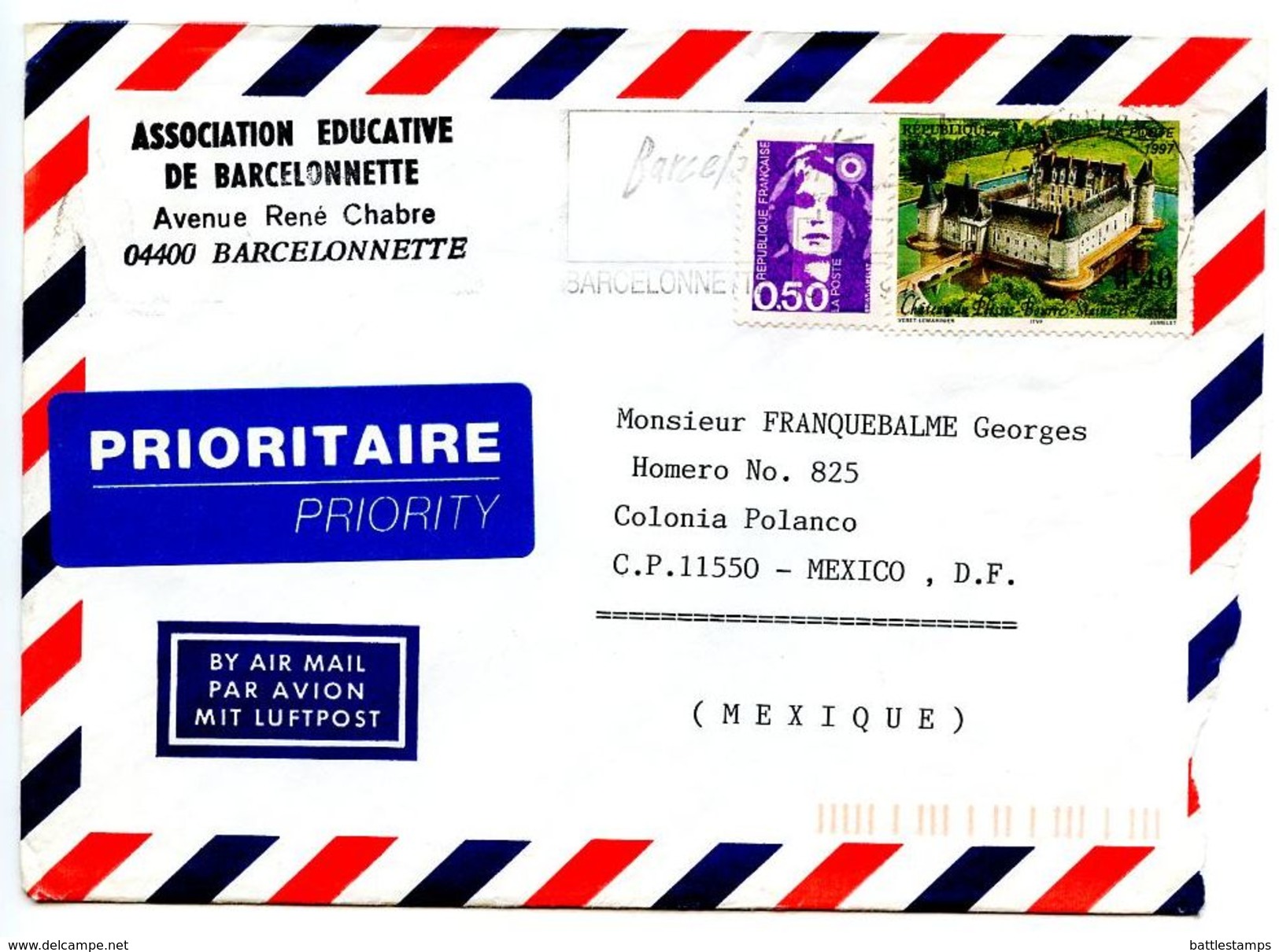 France 1997 Airmail Cover Barcelonnette To Mexico W/ Letter - Lettres & Documents