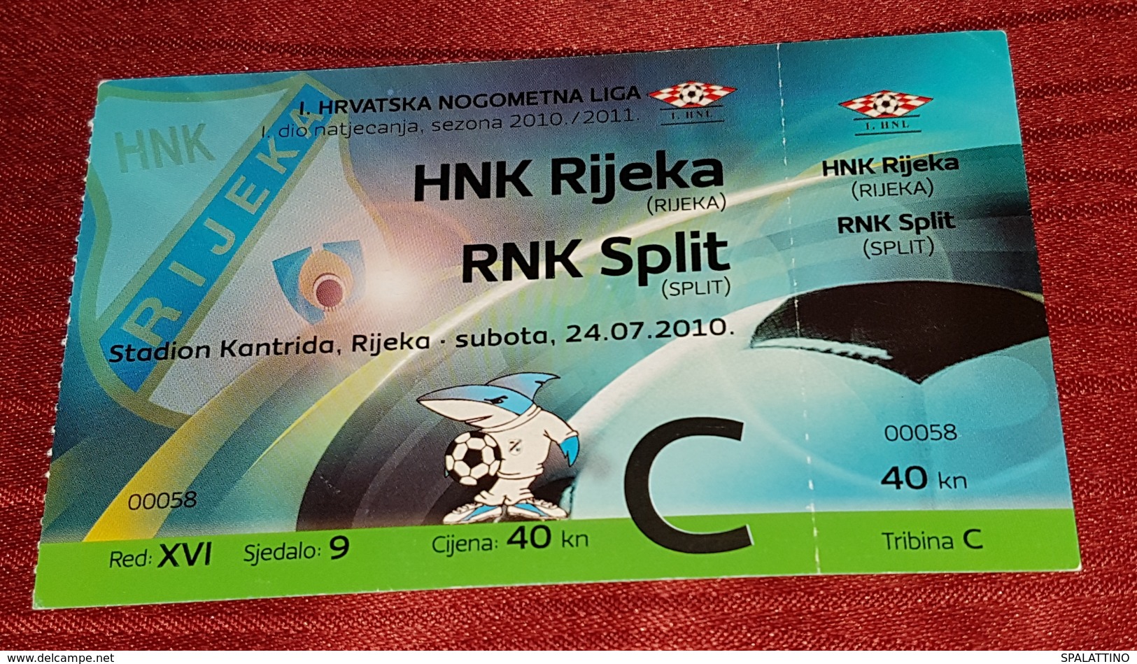 HNK RIJEKA- RNK SPLIT, FIRST CROATIAN NATIONAL LEAGUE FOOTBALL MATCH TICKET - Match Tickets
