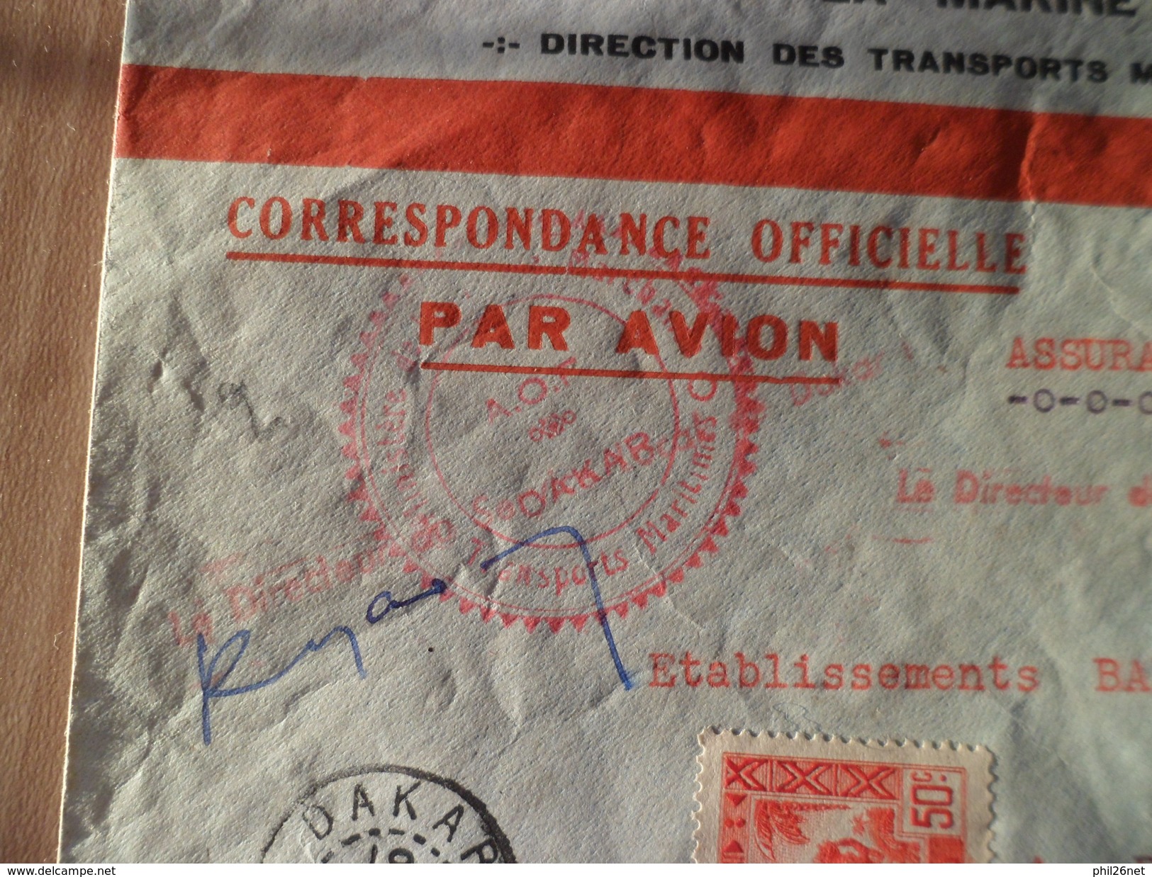 Lettre Par Avion Ministère De La Marine Marchande Dakar Le 18 Févrie 1941 à Abidjan N° 125 Et 131 Signée + Cachets  B/TB - Lettres & Documents