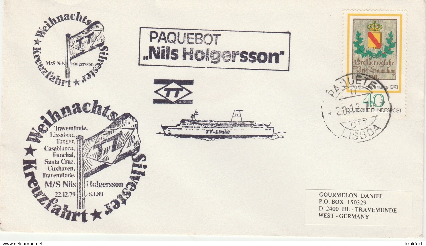 Lisboa Paquete 1979 - Paquebot Holgersson TT - Poste Maritime Sur Timbre Allemagne Deutschland - Storia Postale
