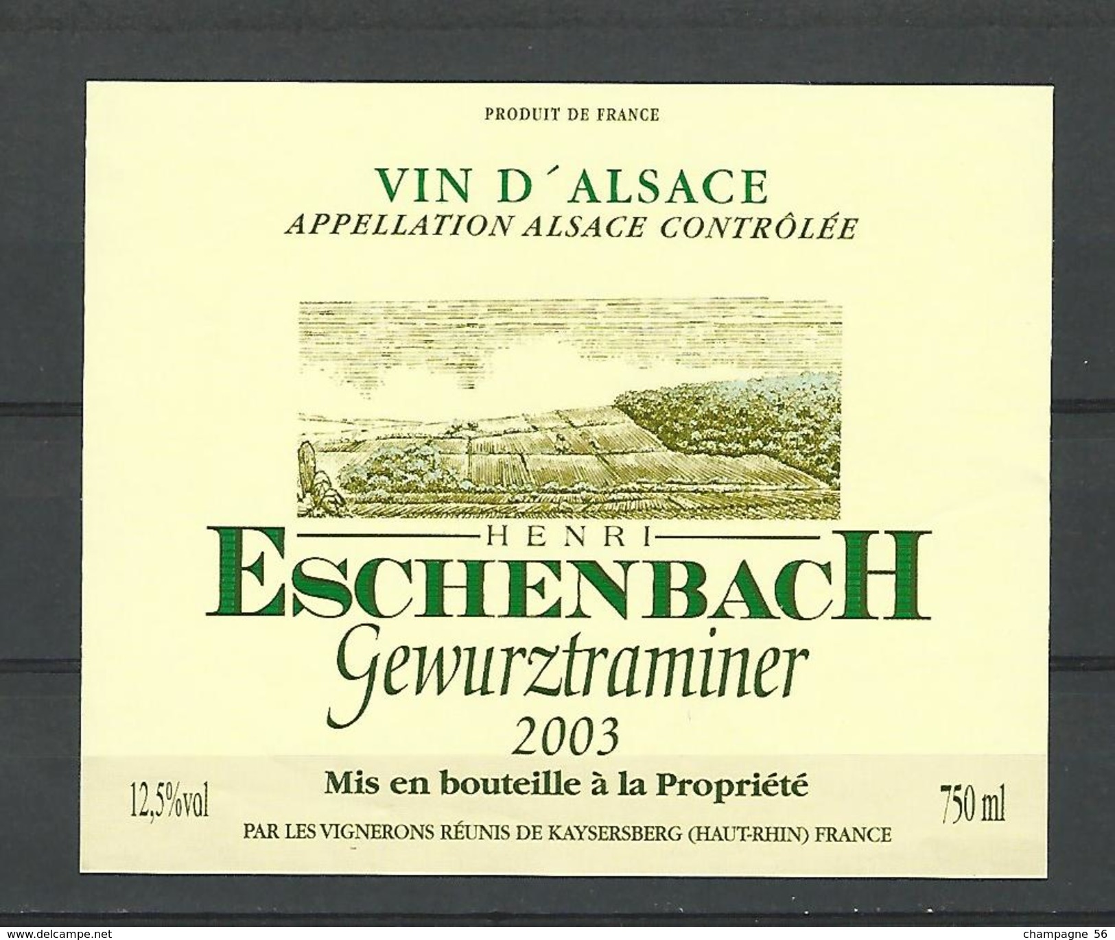 2003 ALSACE VIN  HENRI ESCHENBACH GEWURZTRAMINER KAYSERSBERG   NEUF QUALITÉ - Gewurztraminer