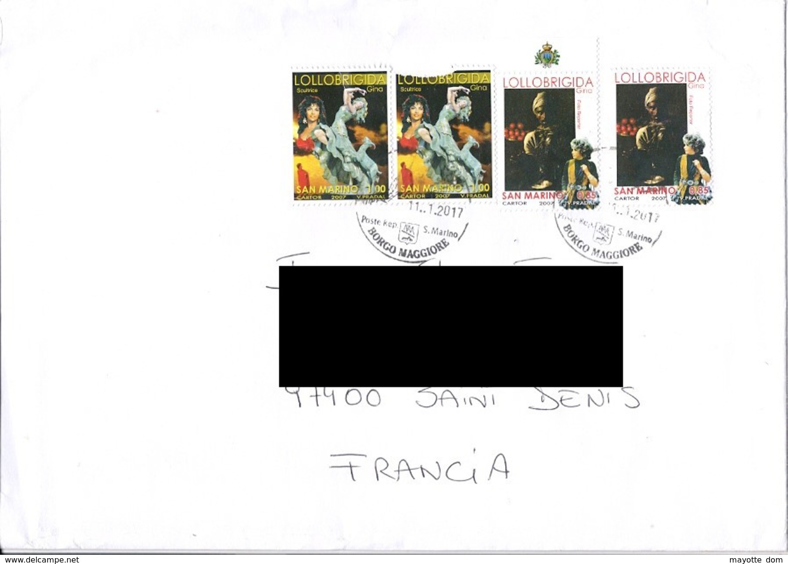 SAINT MARIN SAN MARINO 2017 Gina LOLLOBRIGIDA Cinema Italien BORGO MAGGIORE - Storia Postale