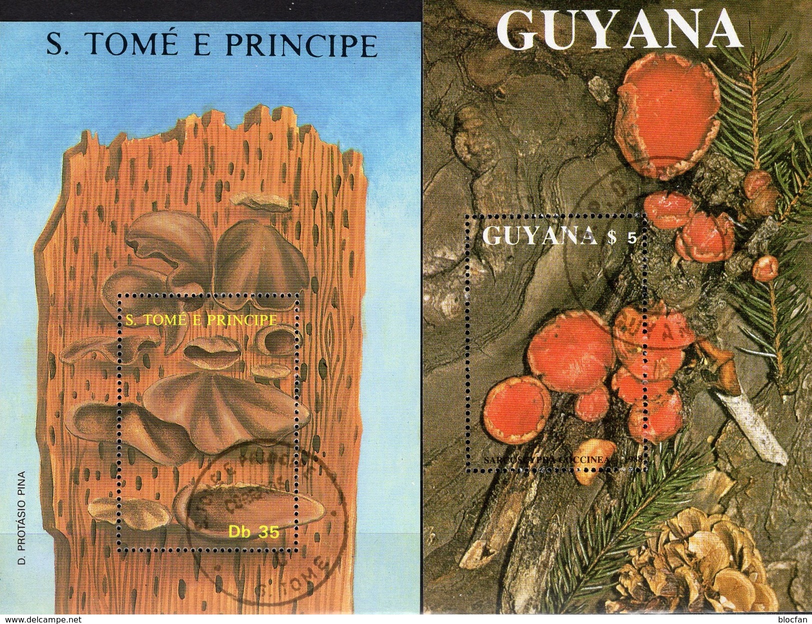 Pilzarten 1987 GUYANA Block 37+St.Thomas-Isle Bl.173 O 18&euro; Pilze Becherling Morchel Blocs Ss Sheets Bf Ms Mushrooms - Piante Velenose