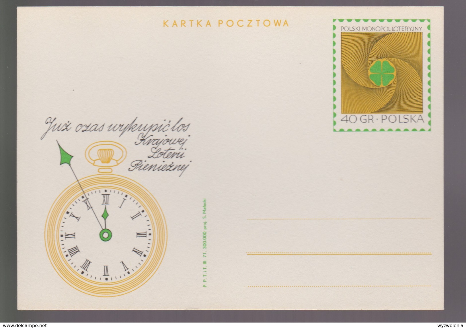 M 750) Polen 1971 GS Karte *: Kaufen Sie Bald Ein Los Der Geld-Lotterie, Uhr, 5 Vor 12, Glücksspiel - Non Classificati