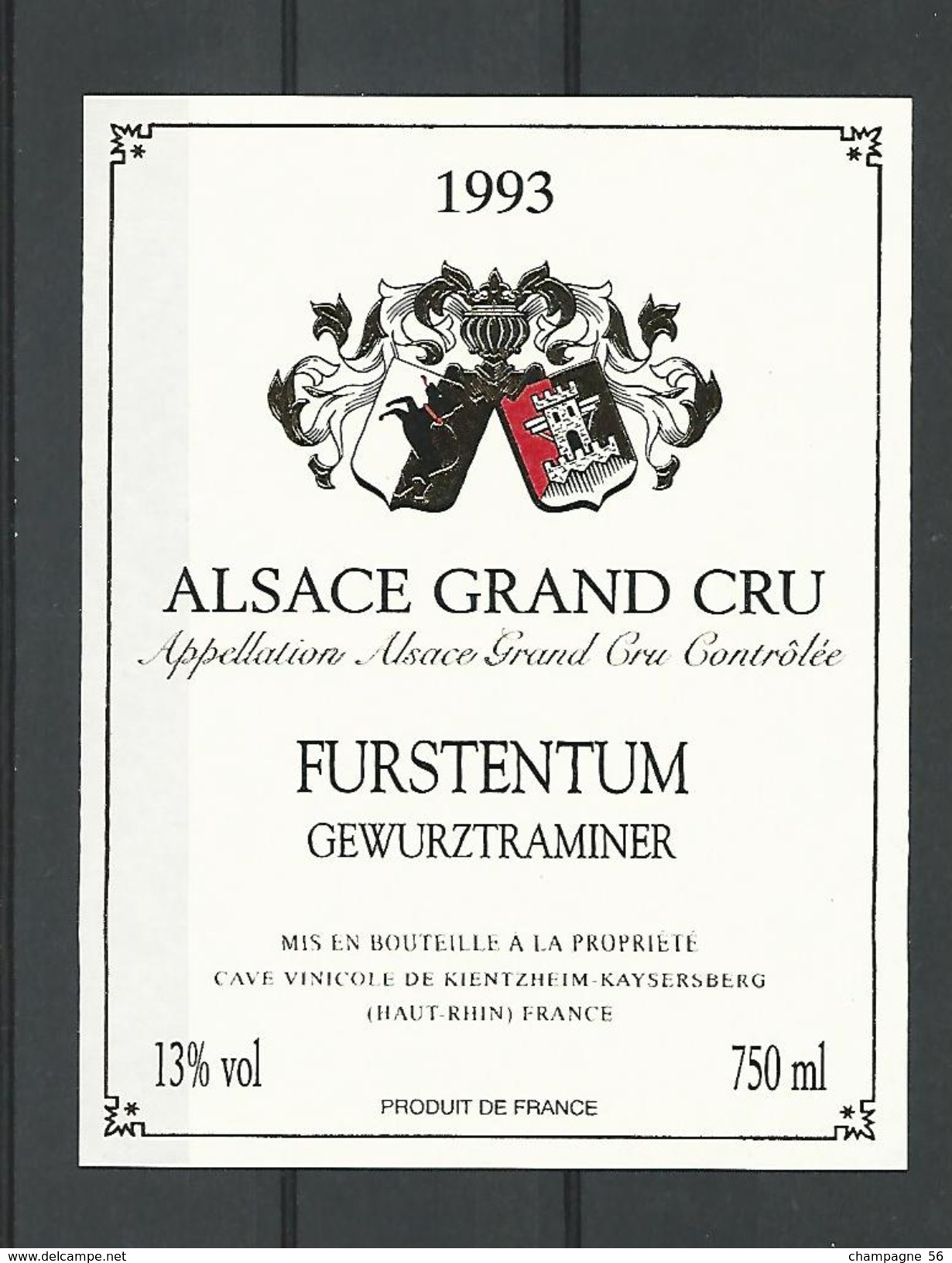 1993 ALSACE VIN  GRAND CRU FURSTENTUM GEWURZTRAMINER  CAVE KIENTZHEIM - KAYSERSBERG NEUF QUALITÉ - Gewurztraminer