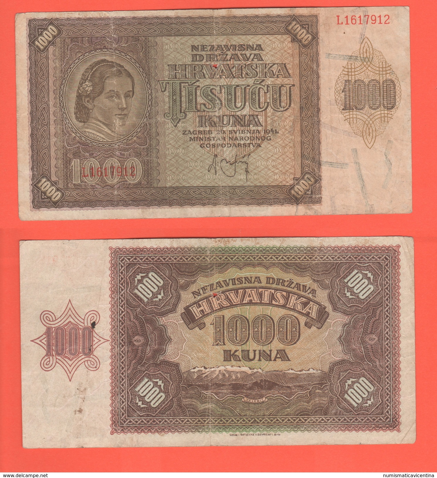 Croatia Croazia Hrvatska 1000 Kuna 1941 - Croatie