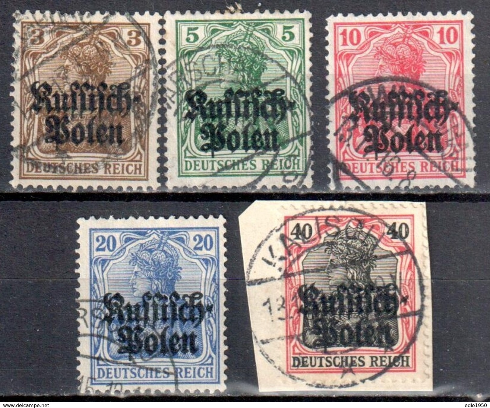 Poland 1915 - WW1 German Occupation  Mi 1-5 Gestempelt /used - Gebraucht