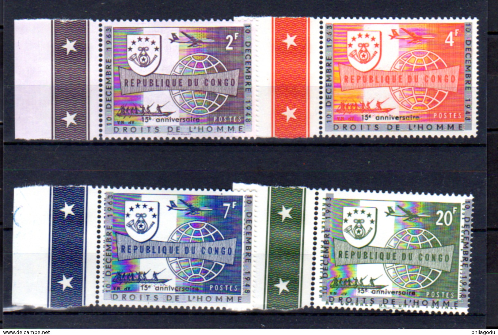 1963        Rep..Congo 1963, 15° Des Droits De L'Homme, Variété, 520A / 523 A**, Cote 88 &euro; - Altri & Non Classificati