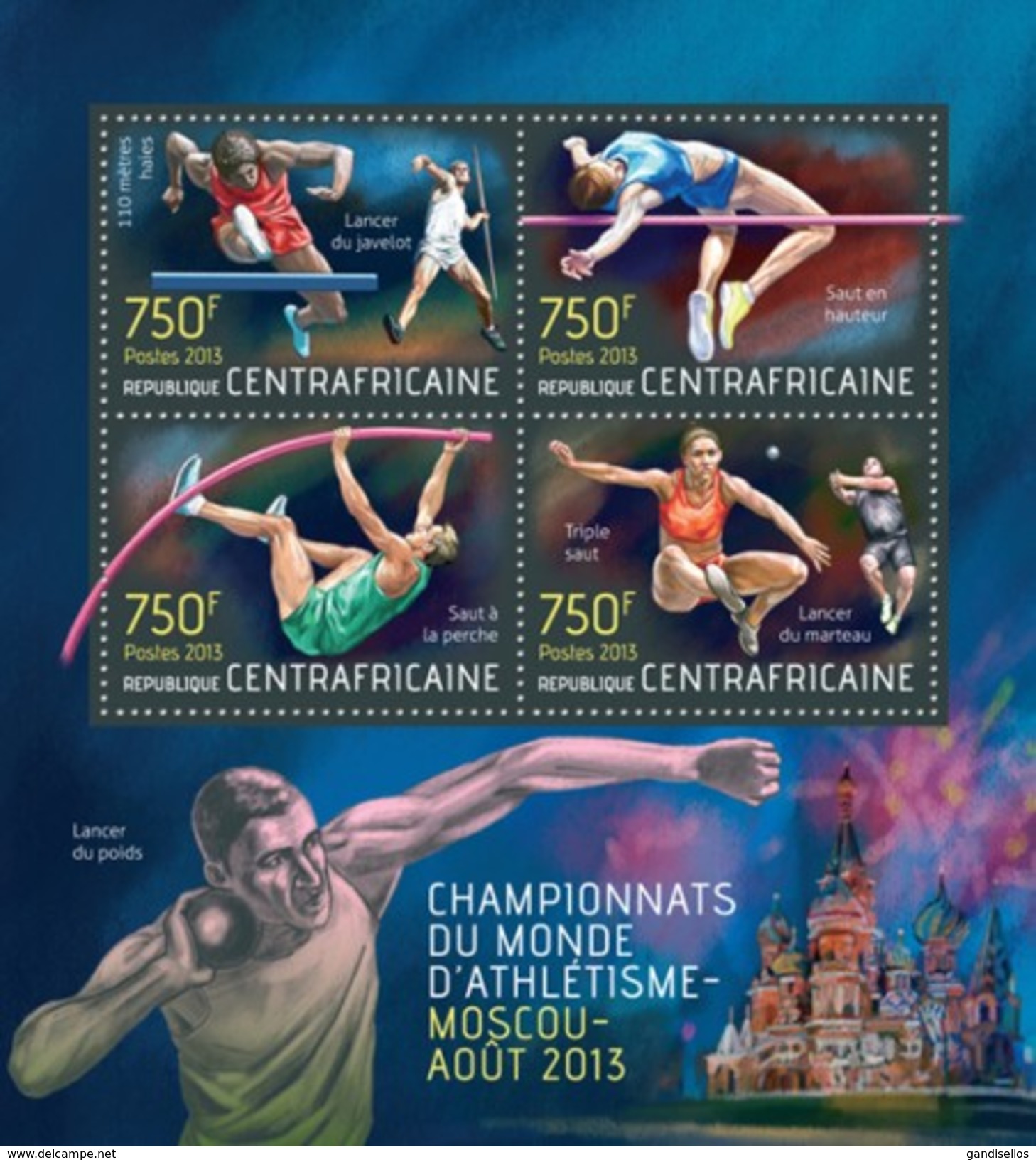 CENTRAFRICAINE 2013 SHEET MOSCOW ATHLETICS CHAMPIONSHIP SPORTS CHAMPIONNATS DU MONDE DE ATHLETISME MOSCOU Ca13517a - Central African Republic