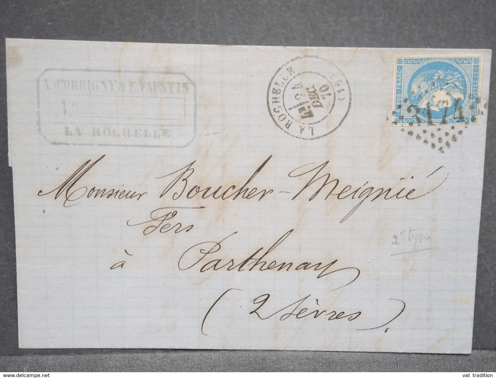 FRANCE - Lettre De La Rochelle Pour Parthenay En 1870, Affranchissement Type Bordeaux - L 6714 - 1849-1876: Période Classique