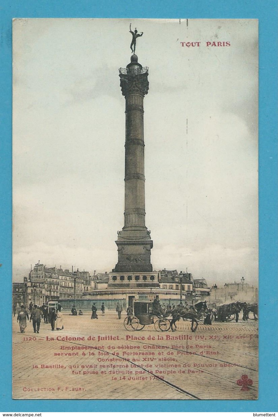 CPA 1120 TOUT PARIS - Colonne De Juillet Place De La Bastille (IVè, XIè, XIIème Arrt.) Ed.FLEURY - Arrondissement: 04