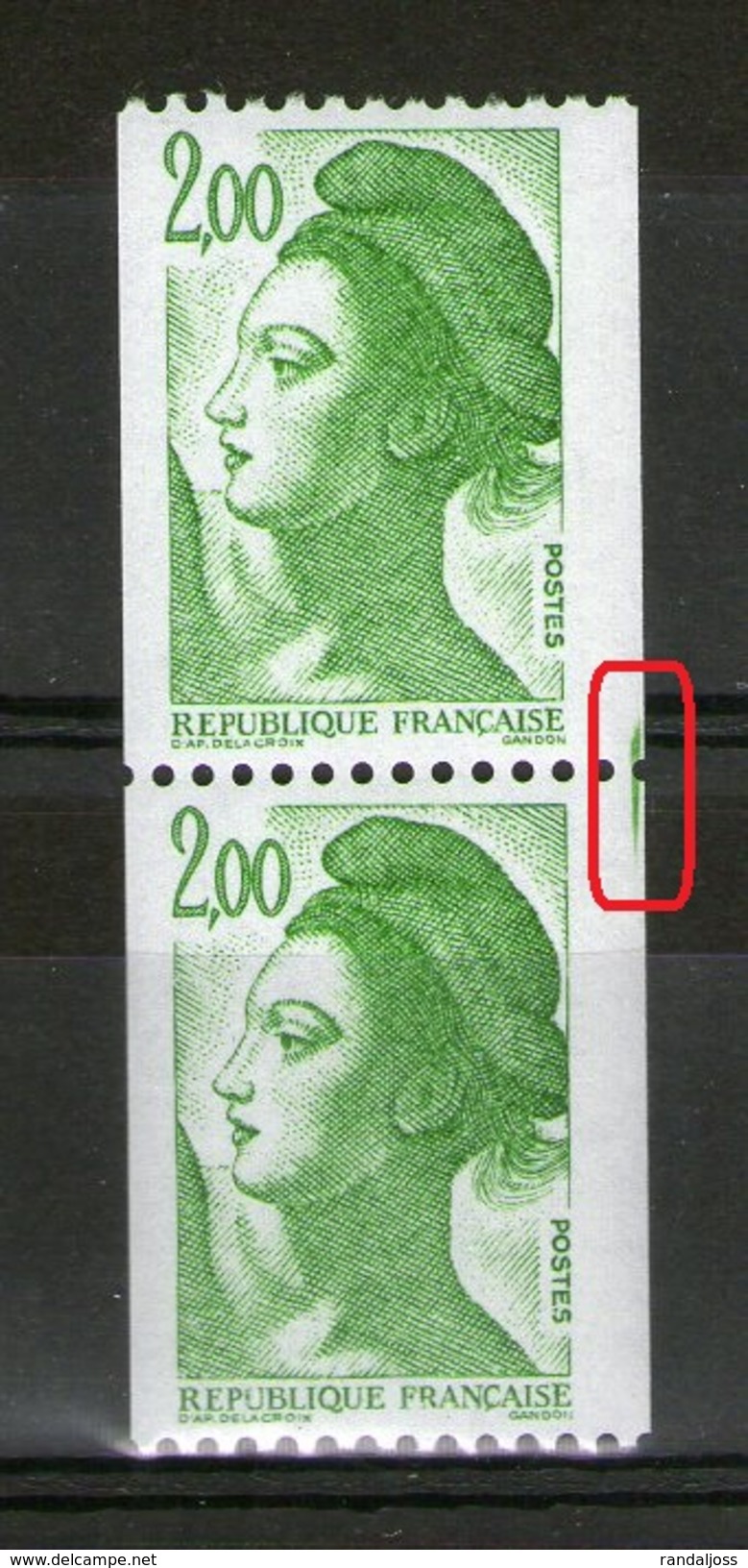 2N° 2487**_Repère De Coupe Visible Par Décentrage_cassure Filet_blanc Chiffre__voir Scans - Coil Stamps