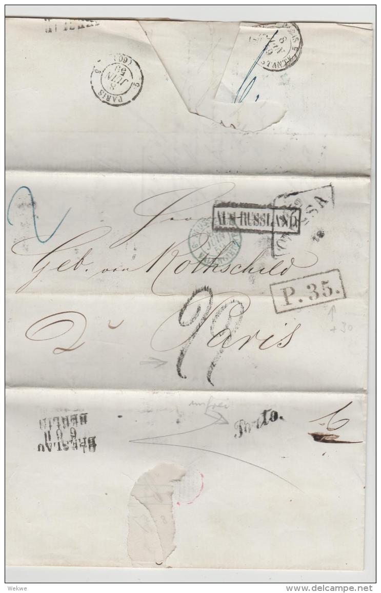 RL184 / / - RUSSLAND -   Odessa 1859, Per Bahnpost Breslau-Berlin Und Weiter Nach Paris - Lettres & Documents