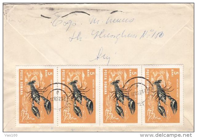 PLANE, CRAYFISH, STAMPS ON COVER, 1968, ROMANIA - Lettres & Documents