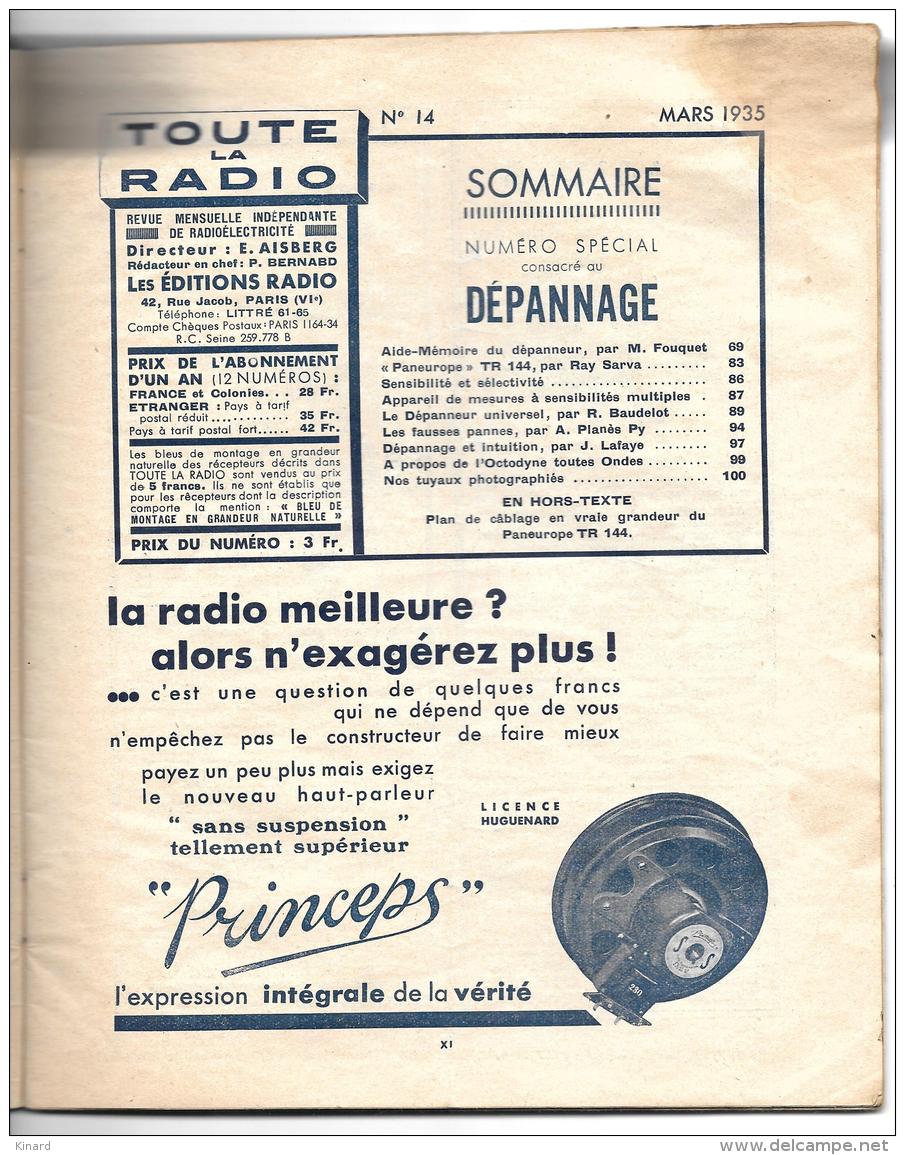 TOUTES LA RADIO ..NUMERO SPECIAL CONSACRE AU DEPANNAGE..1935..BE. VOIR LES SCANS - Littérature & Schémas
