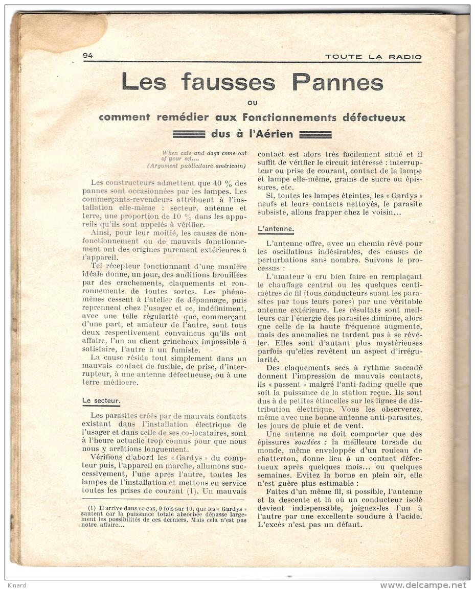 TOUTES LA RADIO ..NUMERO SPECIAL CONSACRE AU DEPANNAGE..1935..BE. VOIR LES SCANS - Littérature & Schémas