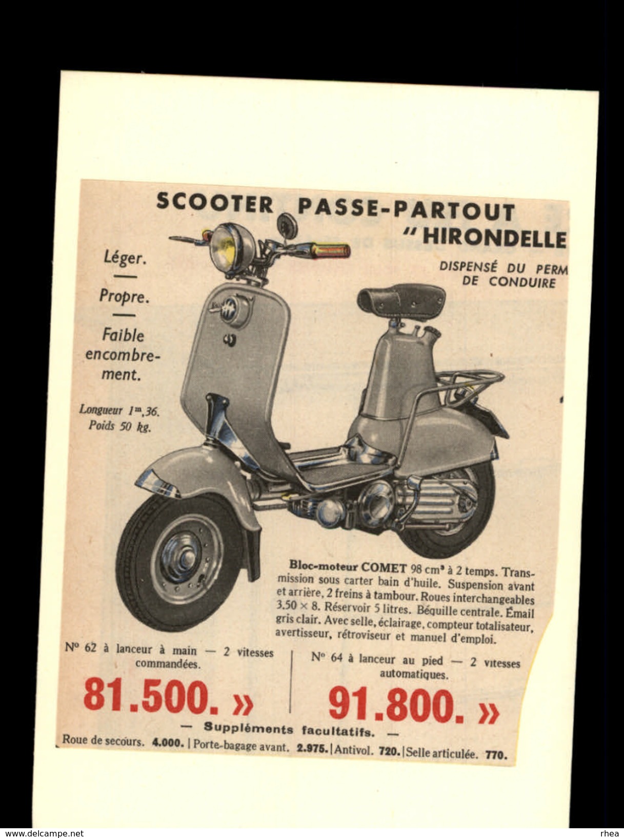 SCOOTER - Publicité Issue D'une Revue De 1956 Et Collée Sur Carton - - Publicités