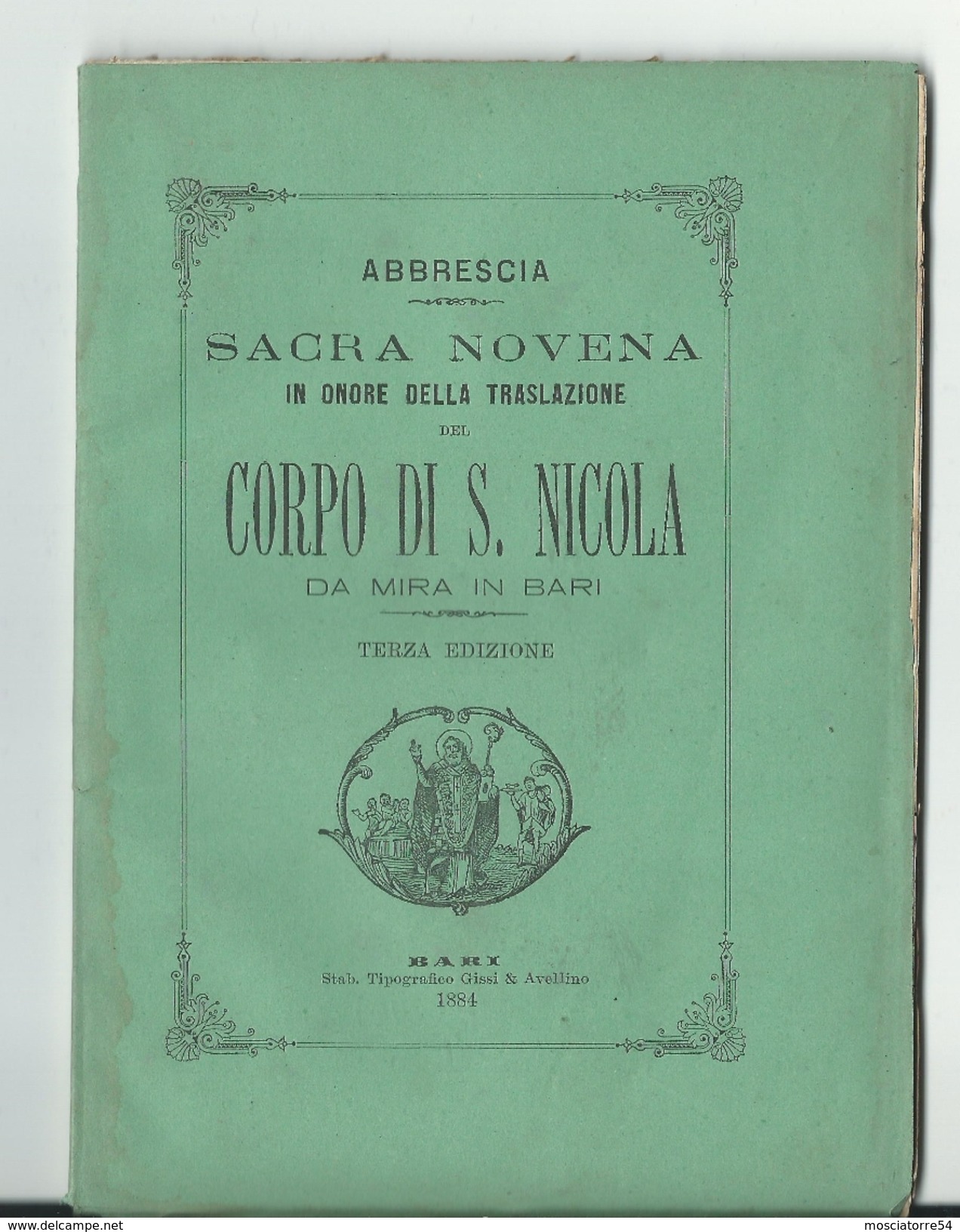 Sacra Novena In Onore Della Traslazione Corpo S. Nicola Da Mira In Bari Del Canonico Francesco Saverio Abbrescia 1884 - Livres Anciens