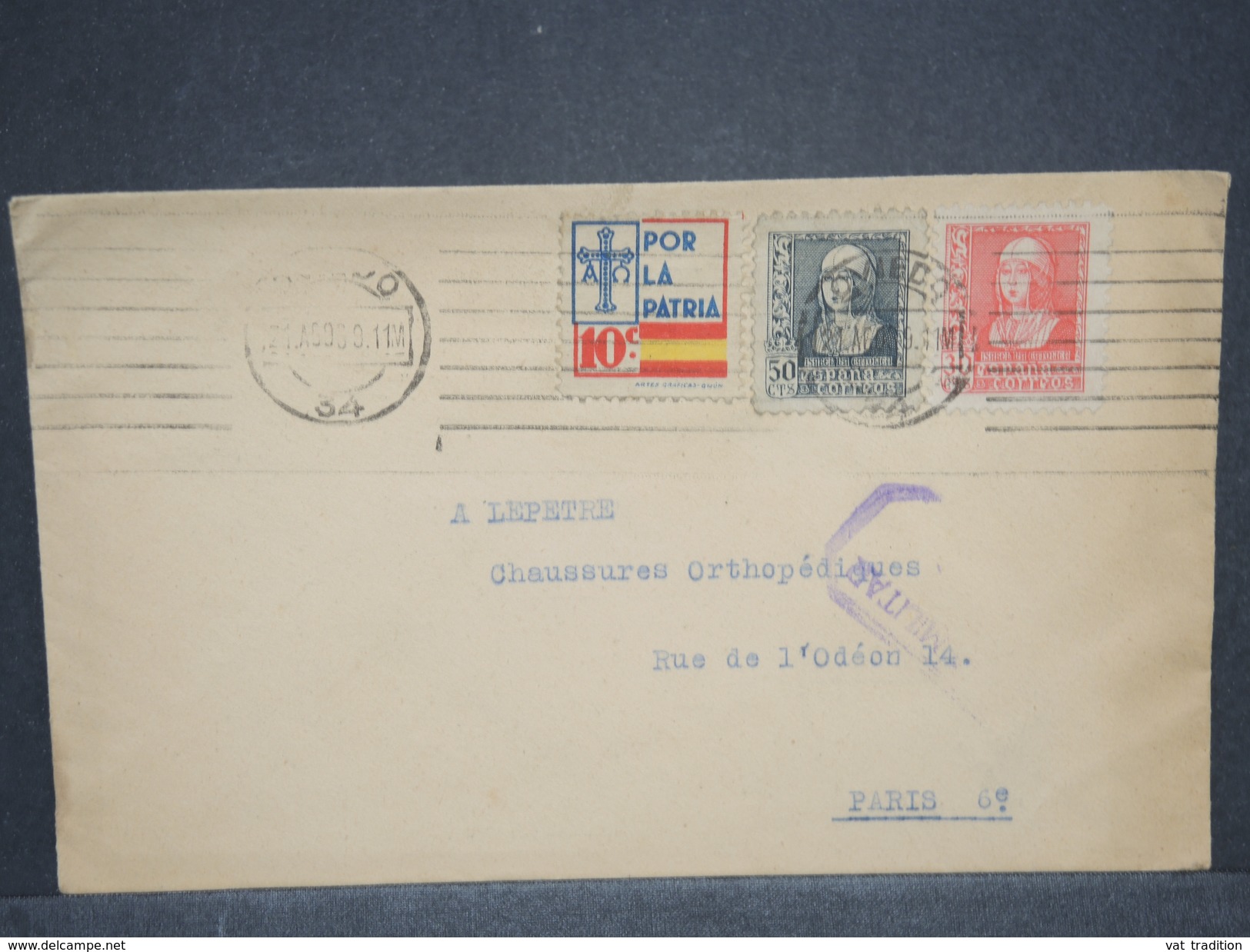 ESPAGNE - Enveloppe De Oviedo Pour Paris En 1936 Avec Censure Militaire , Affranchissement Plaisant - L 6819 - Marques De Censures Nationalistes