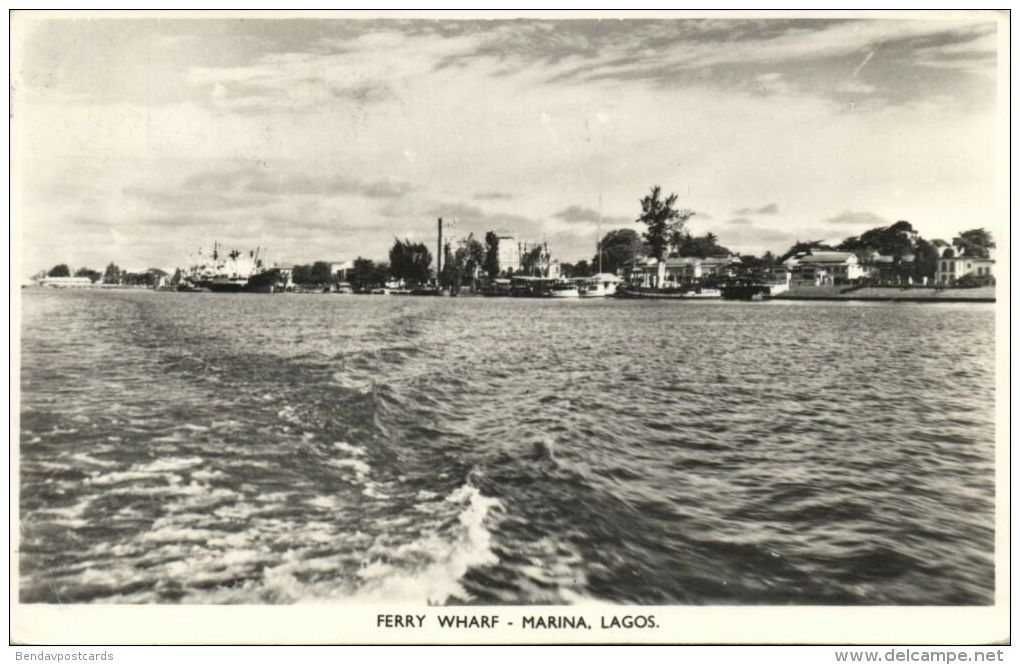 Nigeria, LAGOS, Marina, Ferry Wharf, Panorama (1950s) RPPC - Nigeria