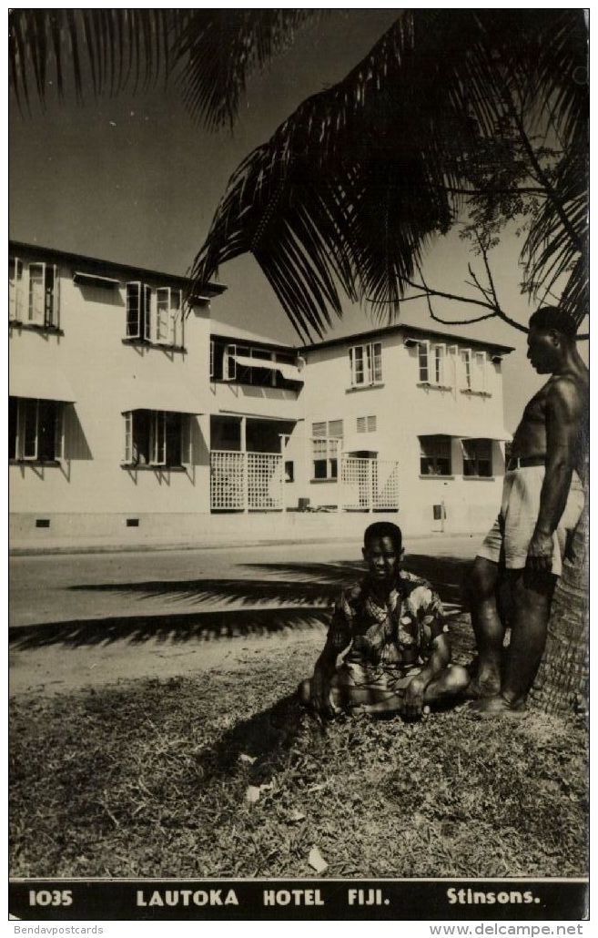 Fiji Islands, LAUTOKA, Hotel With Native People (1950s) Stinsons RPPC 1035 - Fiji