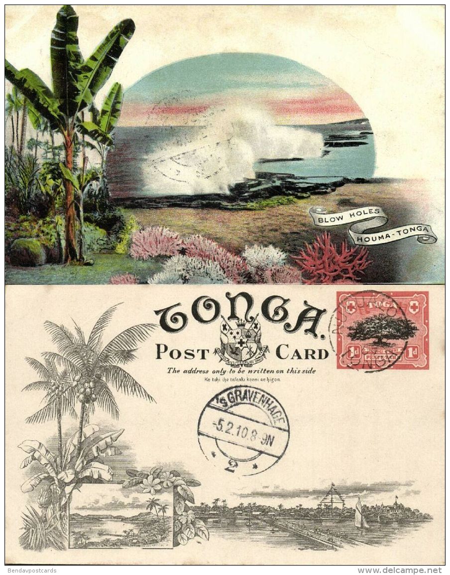 Tonga Islands, A Native Village (1909) Pre-Printed Stamp - Tonga