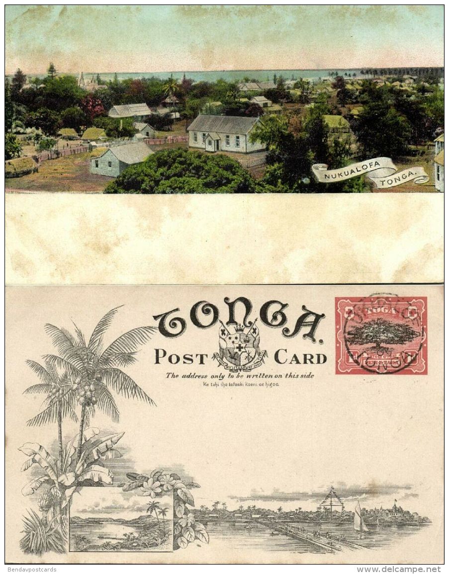 Tonga Islands, NUKUALOFA, Panorama (1909) Pre-Printed Stamp - Tonga