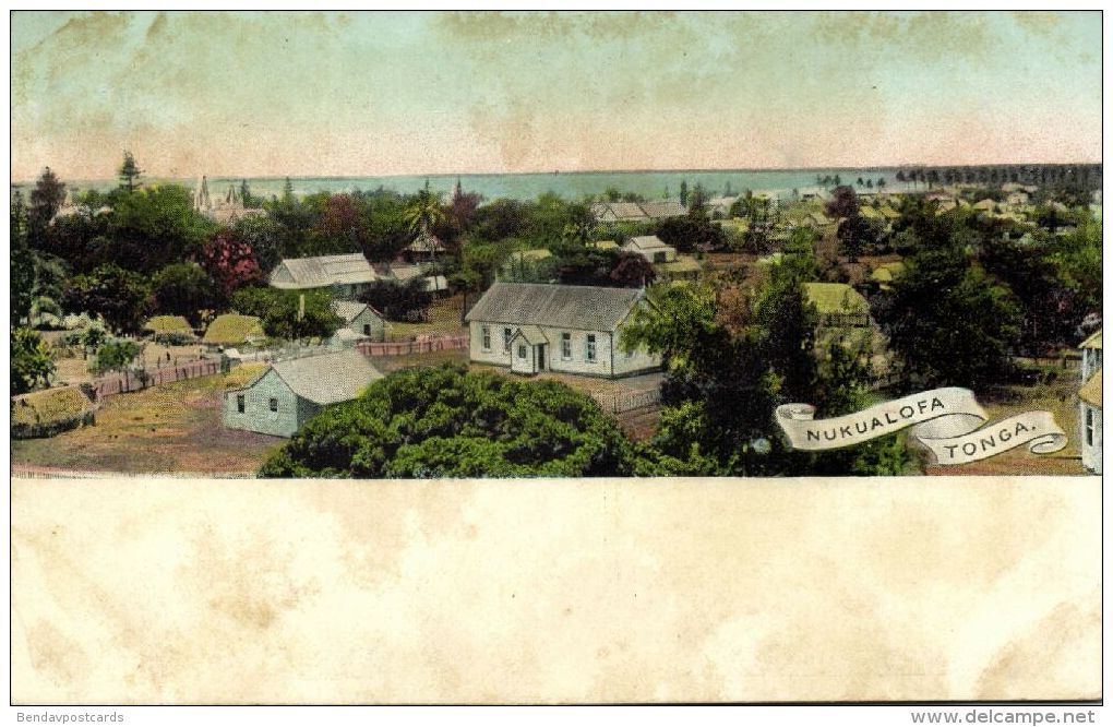 Tonga Islands, NUKUALOFA, Panorama (1909) Pre-Printed Stamp - Tonga