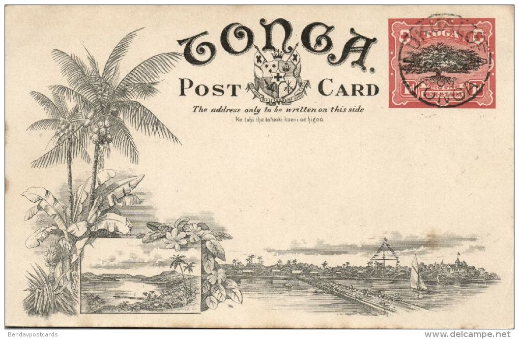 Tonga Islands, NUKUALOFA, Panorama (1909) Pre-Printed Stamp - Tonga