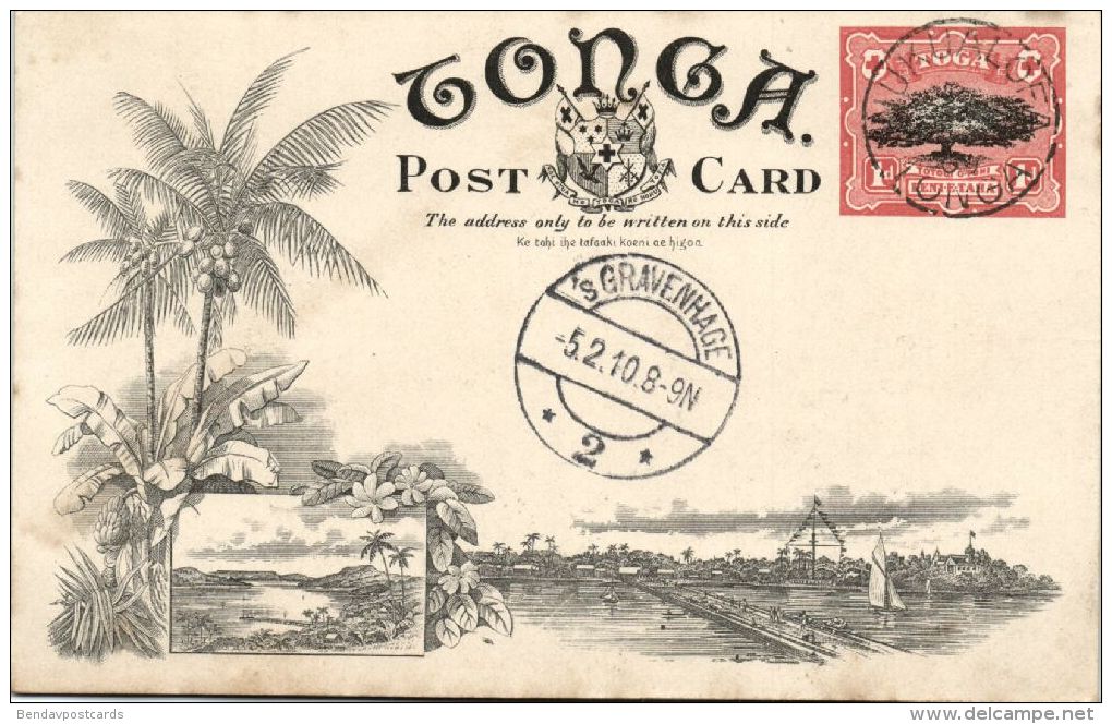 Tonga Islands, Native Stripping Bark For Tappa Making (1909) Pre-Printed Stamp - Tonga