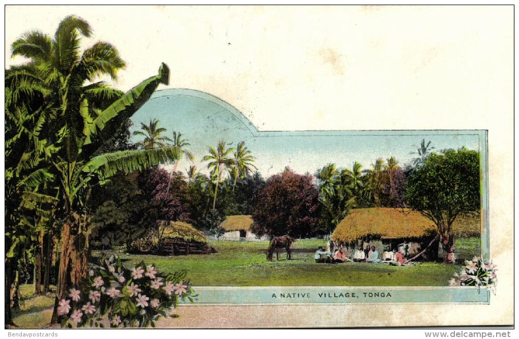 Tonga Islands, A Native Village (1909) Pre-Printed Stamp - Tonga