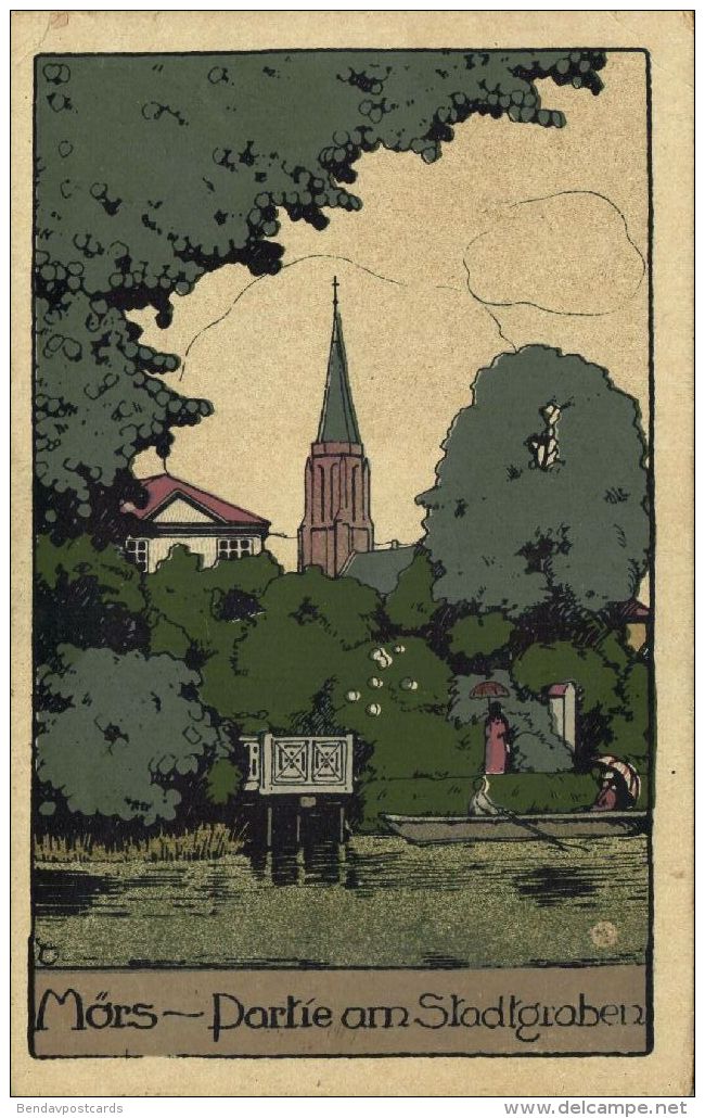 MOERS MÖRS, Partie Am Stadtgraben (1921) Steindruck - Moers