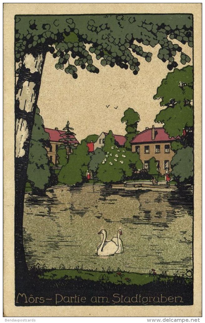 MOERS MÖRS, Partie Am Stadtgraben (1921) Steindruck - Moers