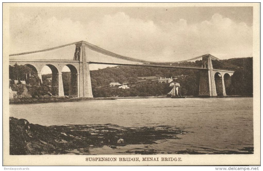 Wales, MENAI BRIDGE, Suspension Bridge (1920s) - Anglesey