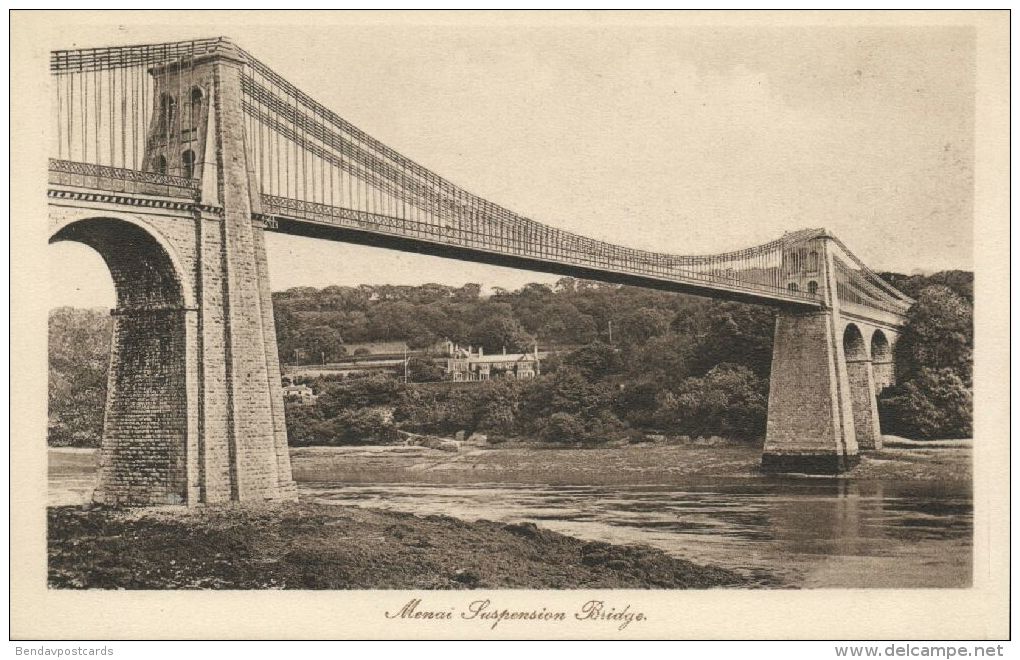 Wales, MENAI BRIDGE, Suspension Bridge (1920s) - Anglesey