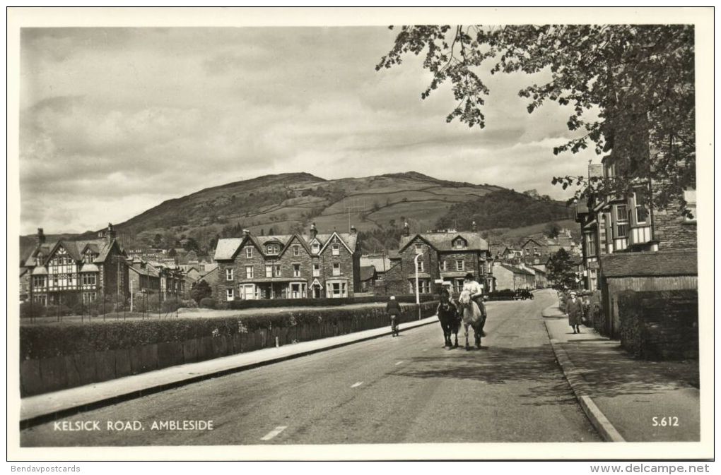 Cumbria, AMBLESIDE, Kelsick Road, Horses (1950s) RPPC - Ambleside
