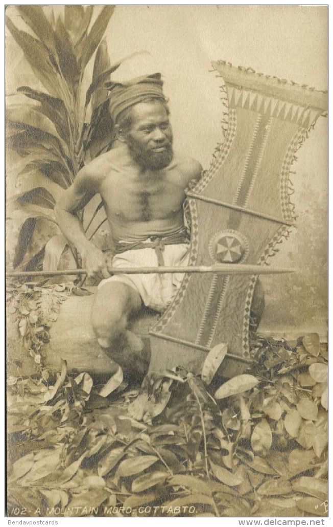 Philippines, COTABATO, Armed Native Mountain Moro Warrior, Shield (1910s) RPPC Postcard - Philippines