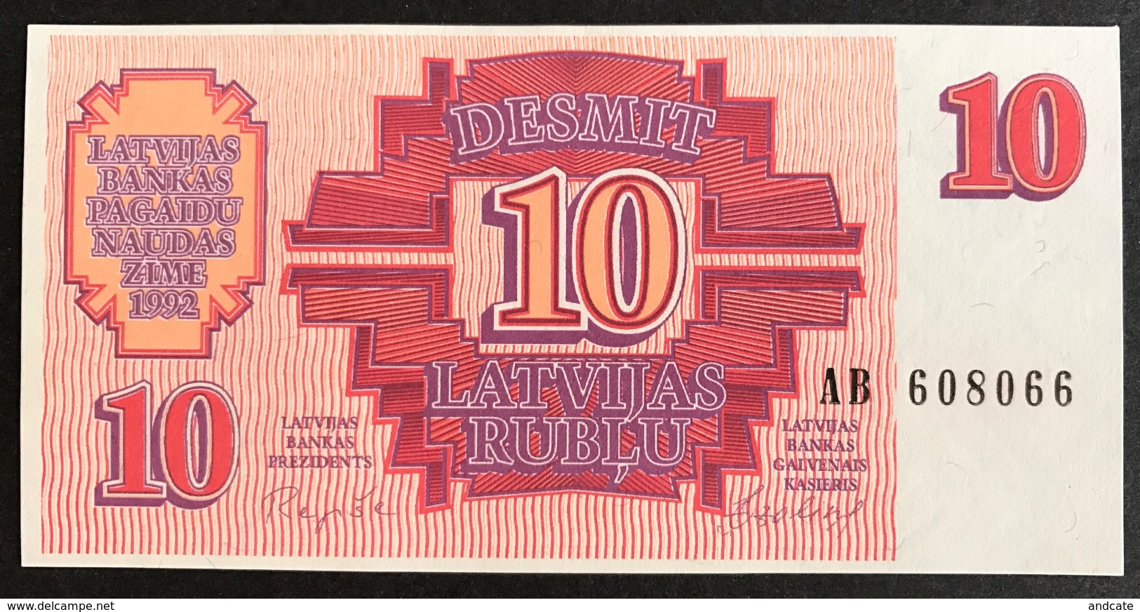 Latvia - 10 Rublu 1992 UNC , Serie AB - Letland