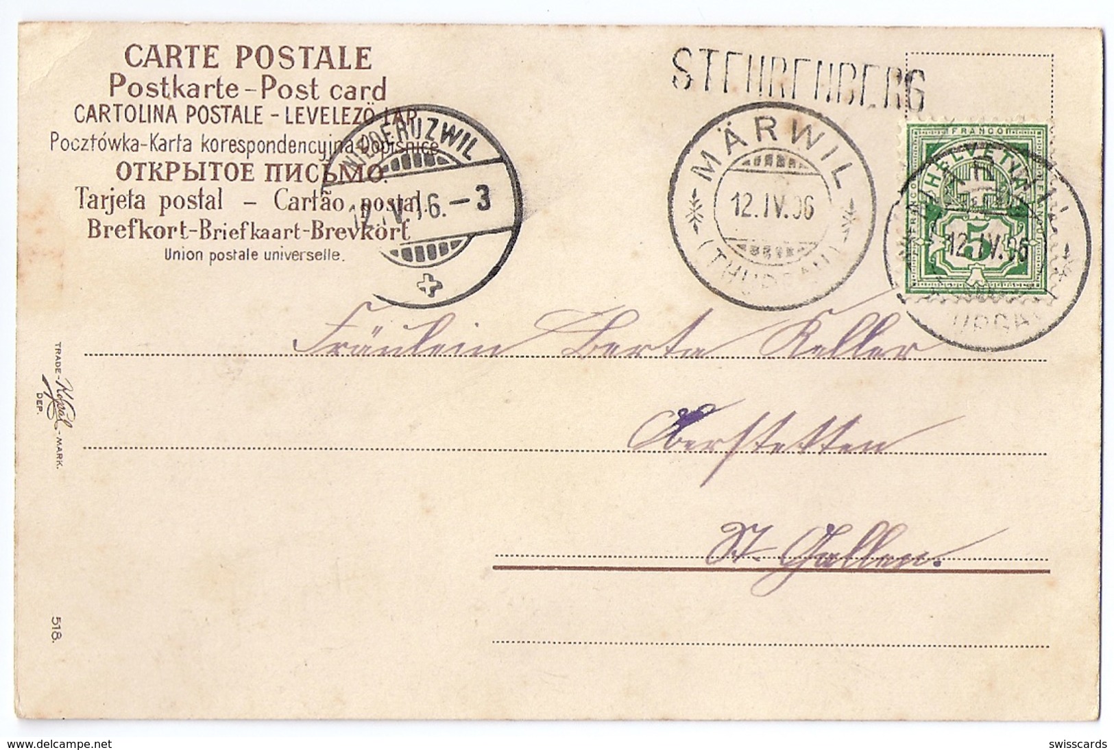 STEHRENBERG Stabstempel MÄRWIL 1906 - Autres & Non Classés