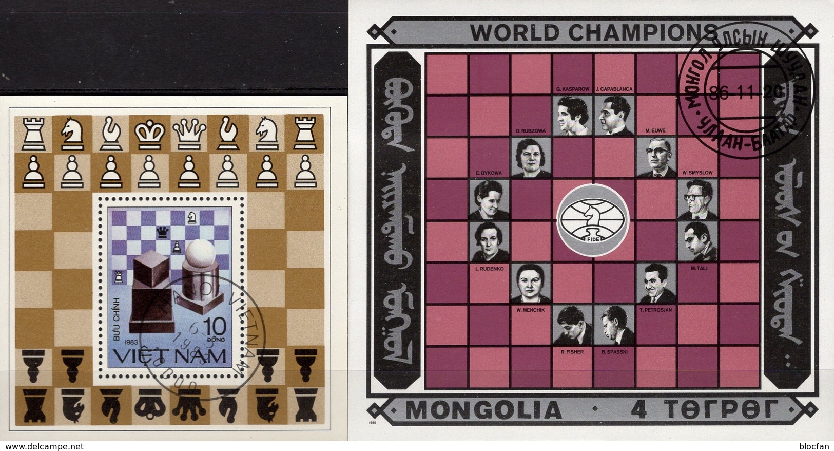 Schach 1983 Vietnam Block 18+Mongolia Bl.113 O 14&euro; Schachbrett Champion Euwe Hoja Ss Blocs Souvenir Sheets Bf Chess - Chess