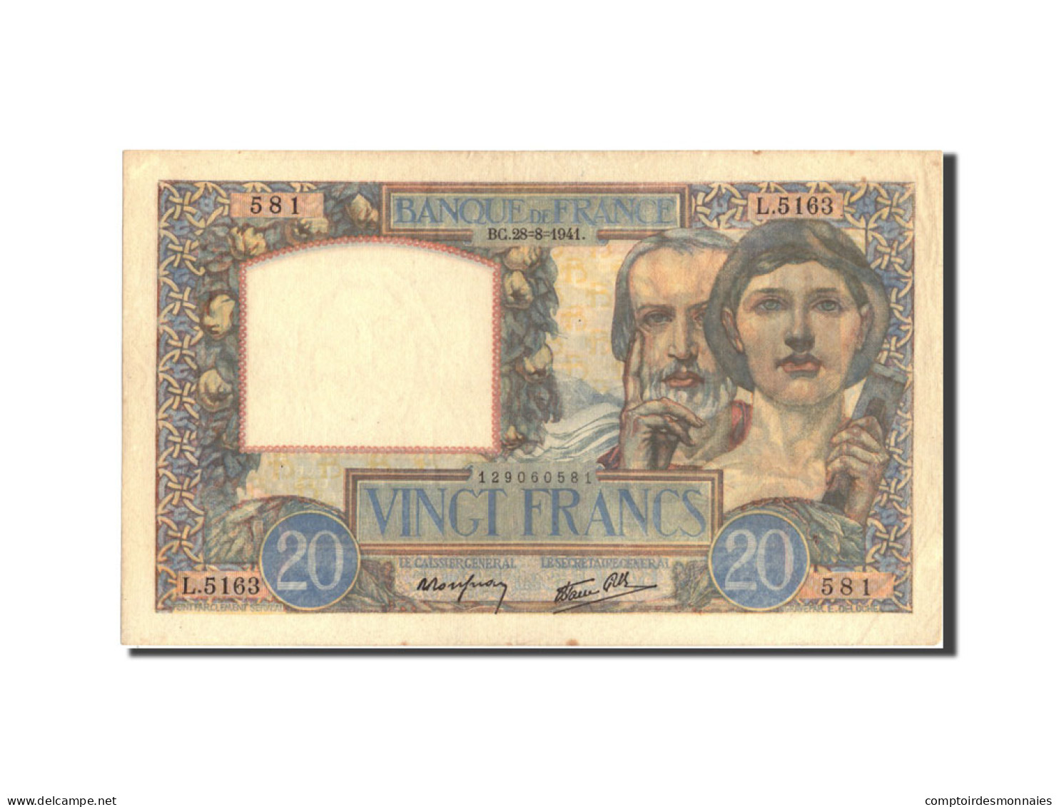 Billet, France, 20 Francs, 20 F 1939-1942 ''Science Et Travail'', 1941 - 20 F 1939-1942 ''Science Et Travail''