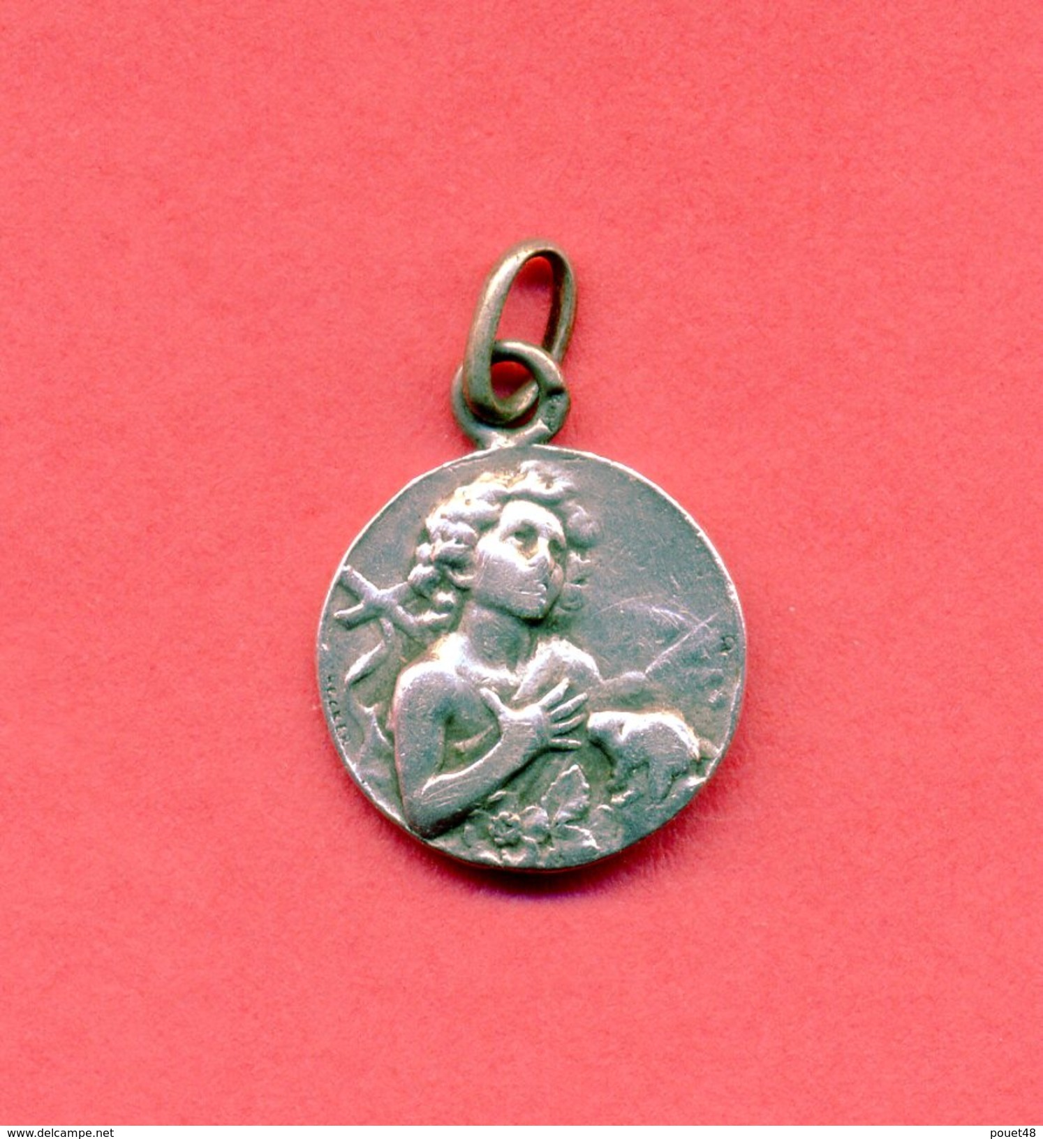 Très Beau Médaillon Argent, Médaille Religieuse.  Angelot" Silver Religious Medal: Poinçon. - Religion & Esotérisme